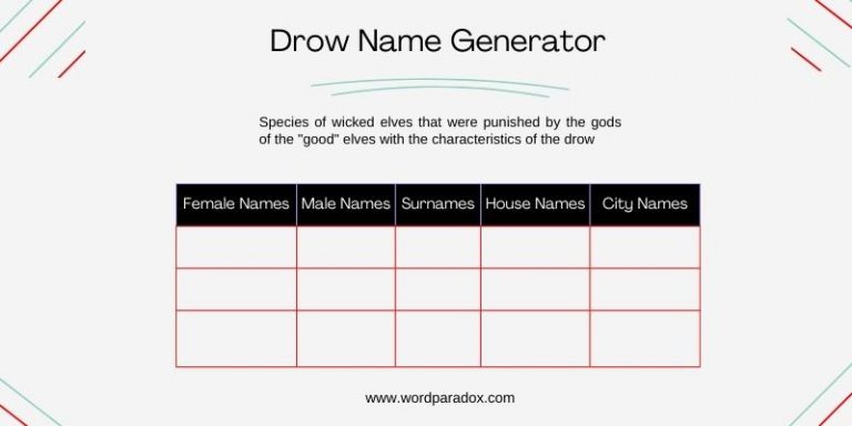 Drow Name Generator | First & Last Names With Meanings